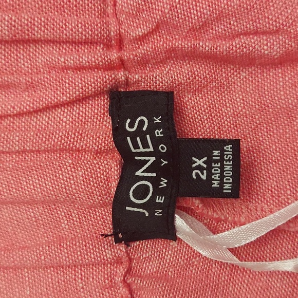 JONES NEW YORK Pink Plus Size Pull On Chambray Linen Capri Pants - Picture 10 of 11